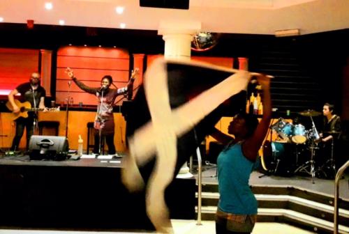 Worship with Scottish flag